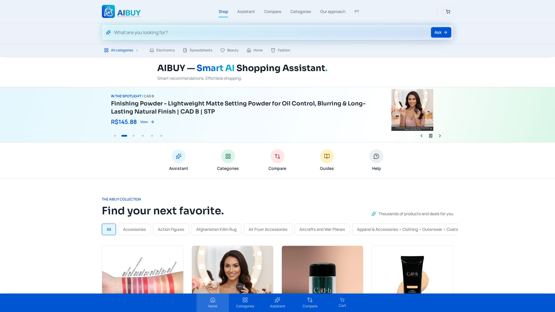 Página inicial do AIBUY, assistente de compras com inteligência artificial para e-commerce, desenvolvido pela X4AI